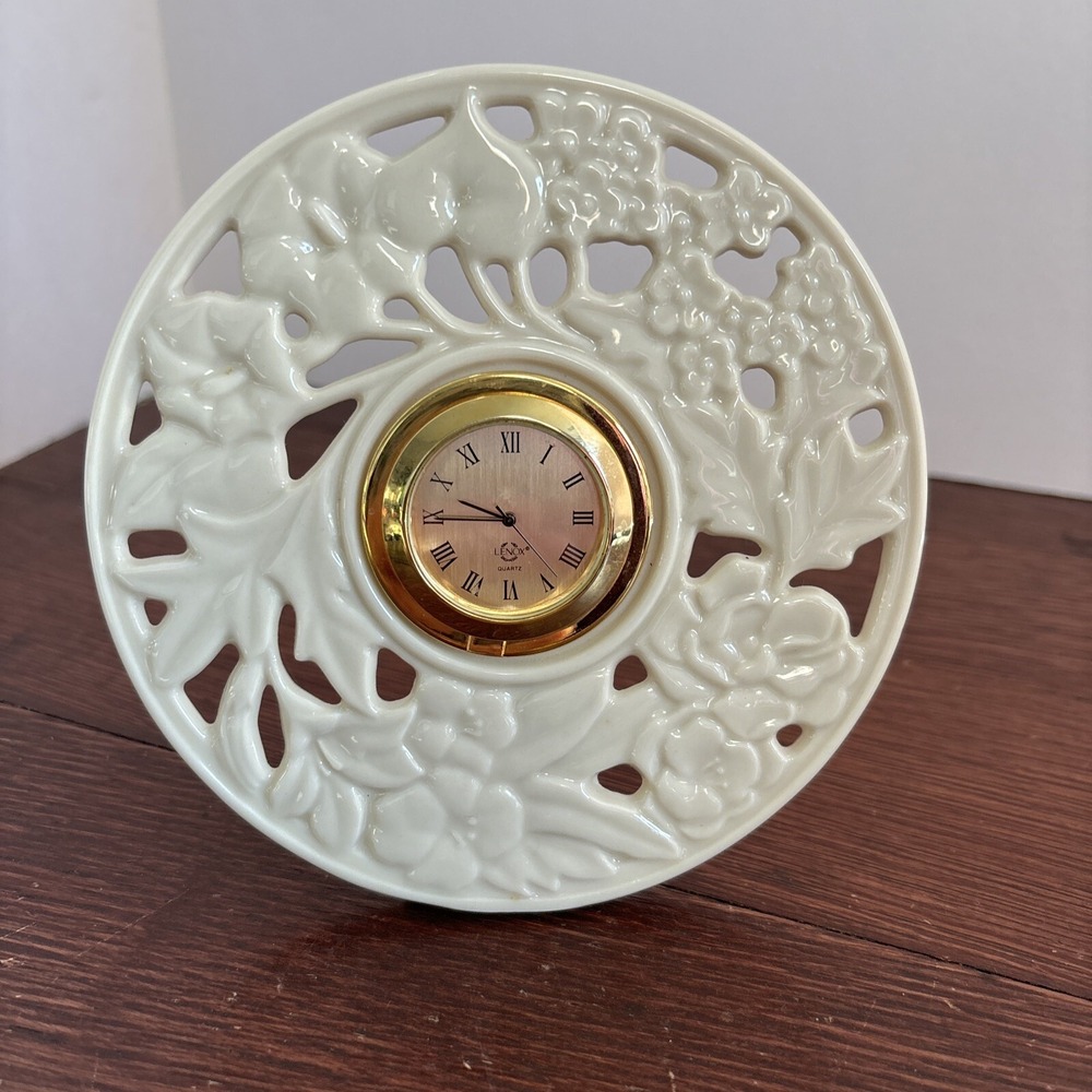 Lenox Round‎ Floral Desk Clock 5" Cream And Gold Needs Battery Is Not Working